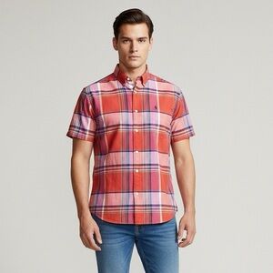 120 RALPH LAUREN Men's Classic Fit Short Sleeve Plaid Cotton Shirt - Large